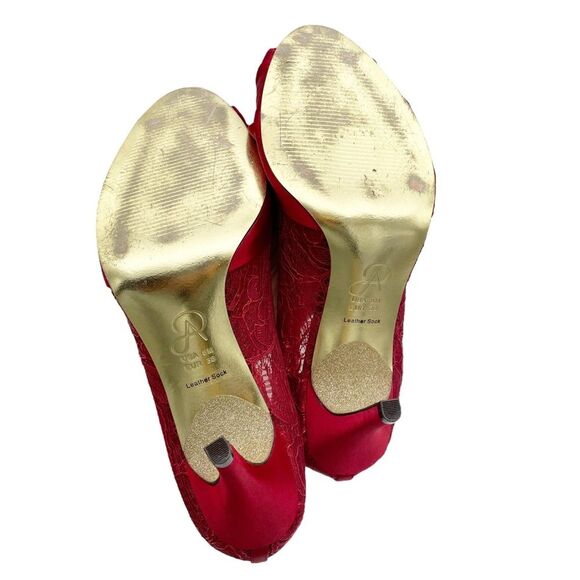 Adrianna Papell Ruby Red Satin and Lace Peep-toe Heel Dress Shoe Women’s Size 8 - Picture 13 of 14